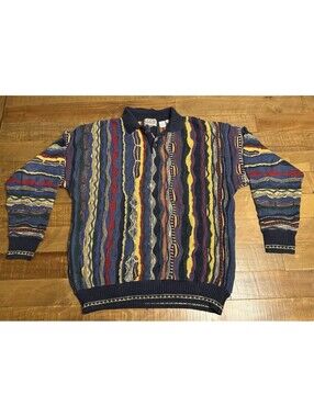 Cotton Traders Coogi Style 3D Knit Collared Sweater Size M Vintage